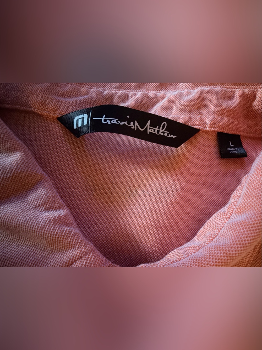TravisMathew Men's Size Large Peach Orange Pima Cotton Golf Polo Shirt Pocket - Picture 3 of 8